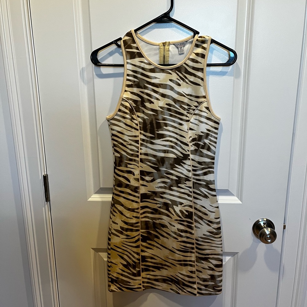 Guess Black and Cream Animal Print Mini Dress